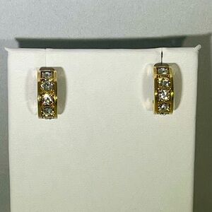 COACH Vintage Beveled Pave Clear Crystals Gold Tone C Hoop Earrings